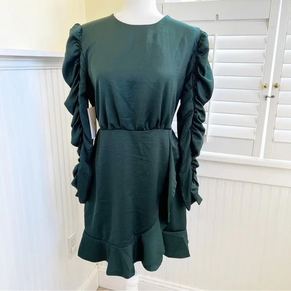green emerald velvet dress Forest Green Ruched Wrap Top Midi Dress – AX Paris